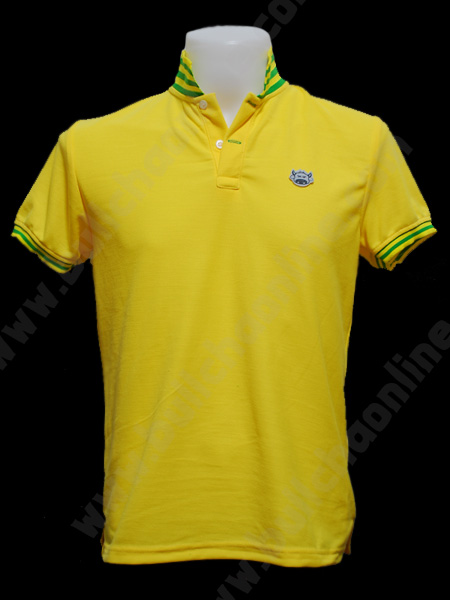โปโลชายผ้าพื้น สีเหลืองสด ปกขลิบใหญ่